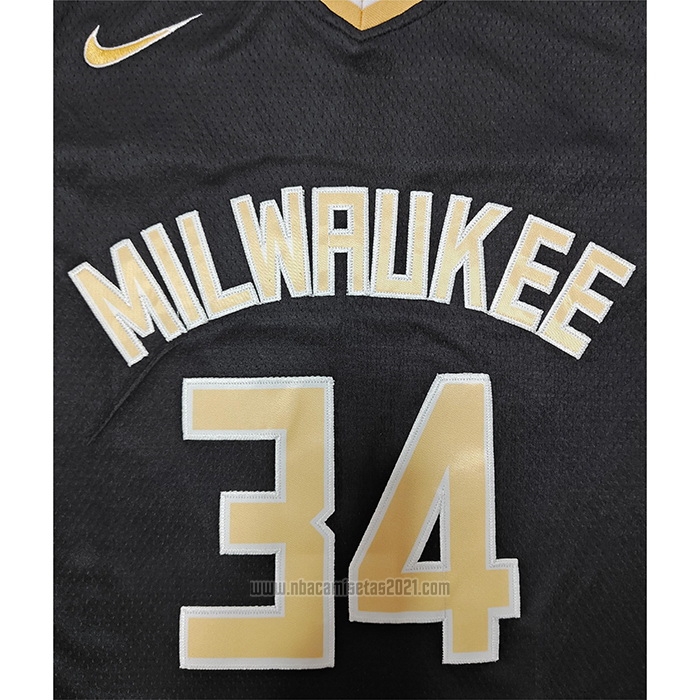 Camiseta Milwaukee Bucks Giannis Antetokounmpo #34 Select Series Oro Negro